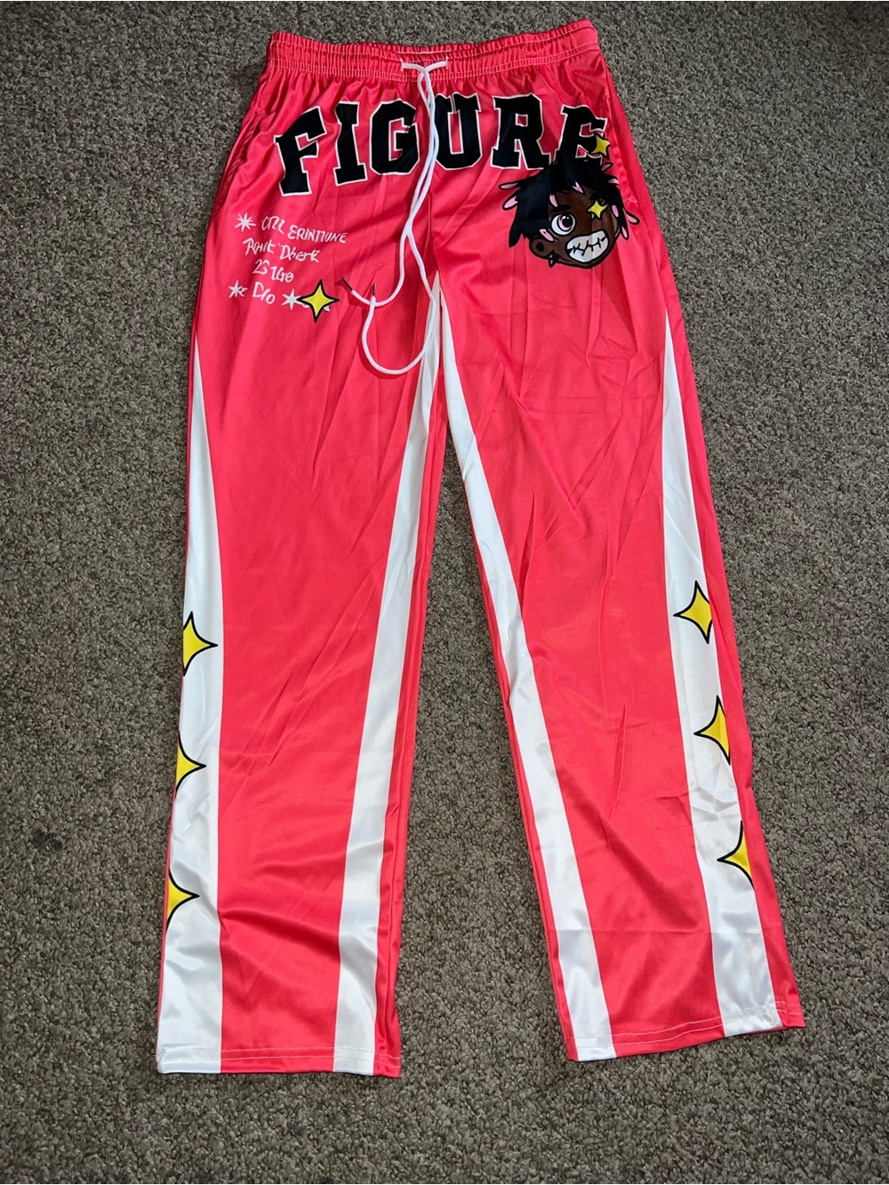 Kids Bright Pink Graphic Pajama Pants with Side Stripe